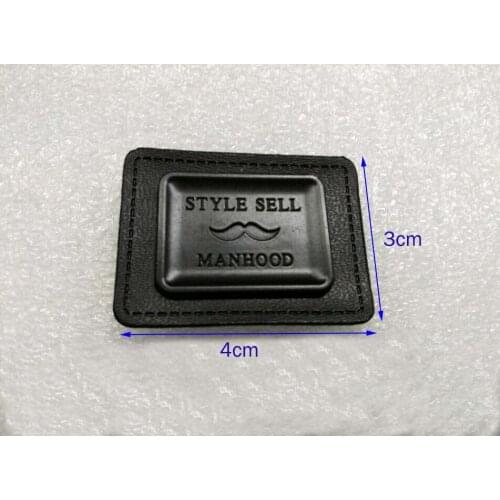 20pcs/lot black PU leather sew on labels with matt black metal plates manhood clothing label for jeans/jacket 2016042204