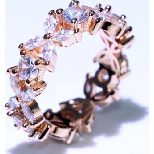 Drop Shipping Vintage Fashion Jewelry 925 Sterling Silver&Rose Gold Fill Marquise Cut 5A CZ Promise Flower Wedding Band Ring