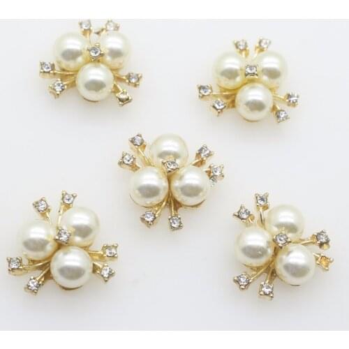 10Pcs/Lot 20mm Flower Rhinestones Pearl Alloy Gold Buttons for Hair Bow DIY Accessories Wedding Decoration Invitation Buttons