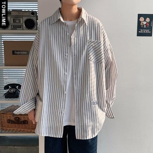 New Mens Long Sleeve Shirts 2021 Korean Fashion Women Stripe Printed Shirts Harajuku Streetwear Male Tops Female Clothing