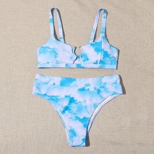 Sexy Swimwear Women Gradient Print Bikini Set High Breast Two Piece Swimsuit Tie-dye High Waist Bathing Suit Women Bikini 2021