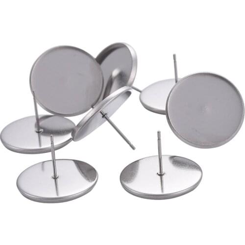 20-50pcs Stainless Steel Surgical Blank Stud Earring Cabochon Setting Post Cup Bezel Setting for Jewelry Making