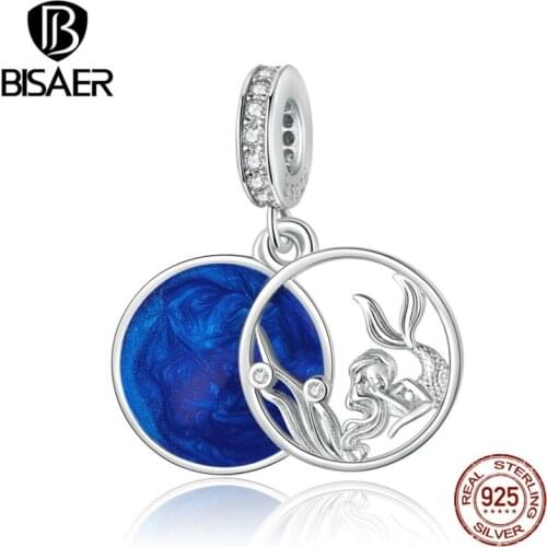 BISAER Dreamy Sea Charms 925 Sterling Silver Mermaid Enamel Bead Pendant Fit Original Bracelets 2020 Jewelry For Women ECC1586