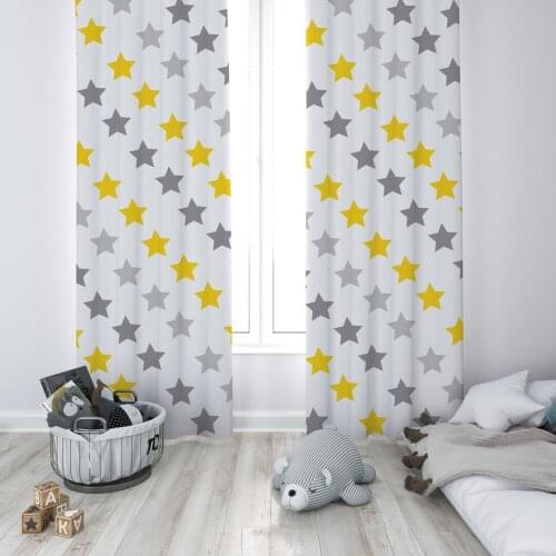 Curtains Children 3D Printed Decorative Items Home Childrens Room Yellow and Gray Stars Model 126
