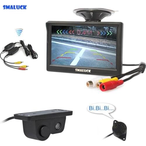 SMALUCK Wireless 5" Color TFT LCD Car Monitor + Video Parking Radar Sensor Car Camera Rear View Camera Parking System