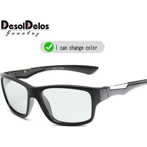 Photochromic Sunglasses Men Polarized Chameleon Discoloration Sun Glasses Outdoors UV400 Square Driving Goggles Accessories