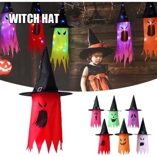 LED Glowing Witch Hat Creative Halloween Light String Hanging Ornament for Home Garden Courtyard Decoration GQ