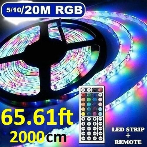 9.84-65.61ft 300-2000cm 20M USB LED String Light Lamp Flexible RGB Changing Light Tape with Remote Control