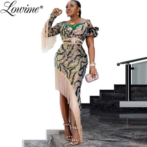 Abendkleider Mermaid African Prom Dresses Floor Length Tassel Beading Party Gowns 2020 Dubai Evening Dress Robe De Soiree