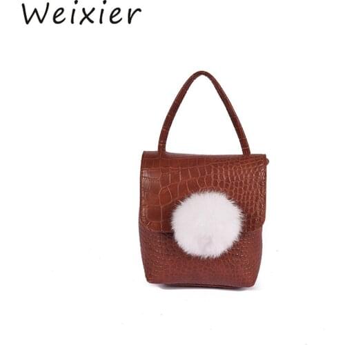 WEIXIER New Designer Women Bag Crocodile Pattern Famale Leather bag Messenger for women 2017 Bag with Hair Ball bolsas LQ-70