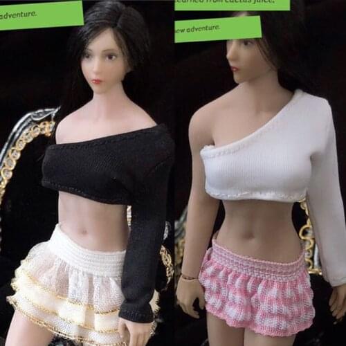 4 color 1/12 Scale Femae Slanted Shoulder CropTop Shirt with Dress for 6 Inches TBL T01 Body Figures