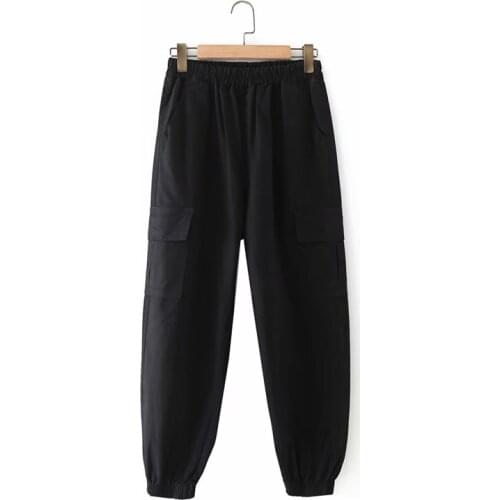 Plus size Solid black Dark brown pockets 5XL women cargo pants 2021 new spring autumn casual ladies trouserspants female