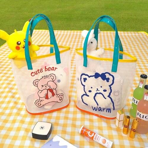 Handbags for women Cartoon cute bear tote bag Girl transparent PVC jelly bag Portable large capacity beach bag swimming bag