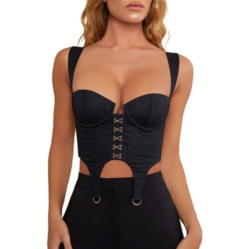Womens Vintage Sexy Sleeveless Corset Crop Top Hook Eye Closure Front Solid Backless Bodycon Mini Dress Party Cocktail Clubwear