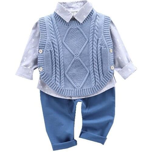 ZWF515 New Korean Style Boys' Long Sleeve Shirt Childrens Sweater Waistcoat Casual Sets kids clothes boys toddler clothes