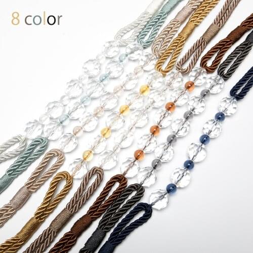 1Pc Crystal Beads Curtains Tieback Handmade Cotton Rope Acrylic Bead Curtains Holder Buckle Tie Strape Living Decoration