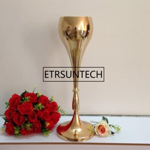 10pcs/lot Metal Vases 56 CM / 22" Gold Table Wedding Centerpieces Event Road Lead Flower Rack For Home Decoration