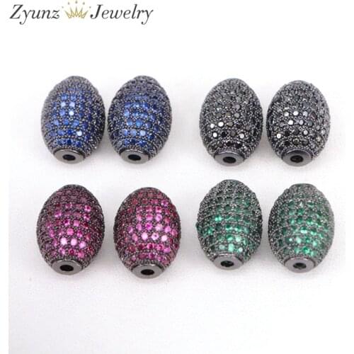 10PCS ZYZ312-2728 DIY Jewelry Spacer Beads High Quality Micro Pave Colorful CZ Metal Oval Beads Jewelry Accessories
