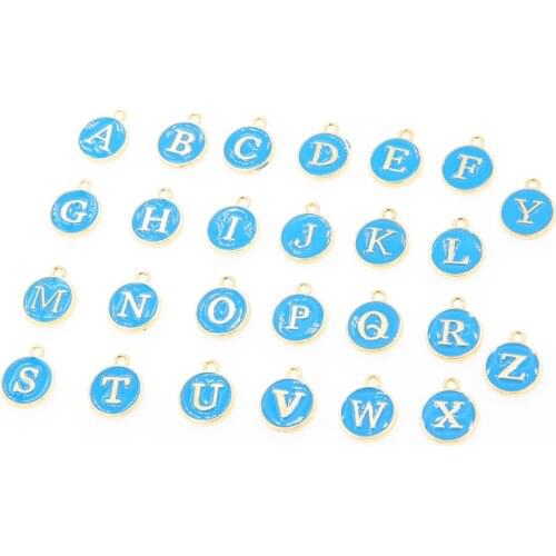 10pcs/26pcs blue Alphabet Letter Double Face Enamel Charms Gold color 12*15mm pendants jewelry making Handmade craft