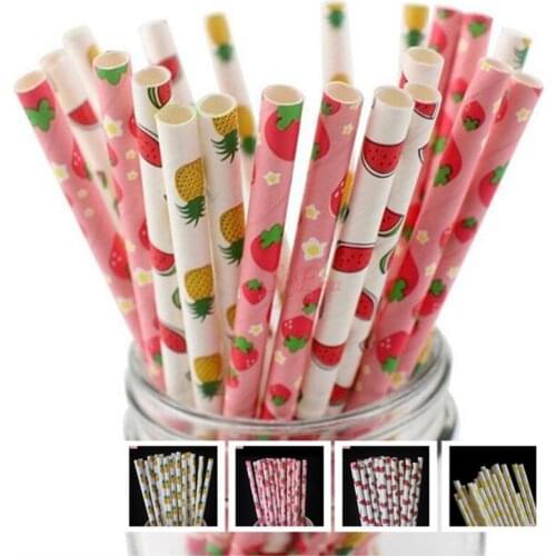 25pcs Fruit theme paper straws Strawberry, lemon, watermelon, pineapple, lemon straw Party Event Supplies Eco-friendly Straw 5Z