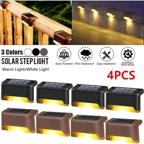 4pcs Solar Deck Step Lights Outdoor Waterproof LED Fence Lamp for Patio Stairs Garden Pathway Yard