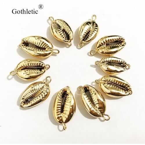 8pcs/lot Gold Color Natural Puka Cowrie Shell Loose Beads for Jewelry Making DIY Charm Connectors Accessories Wholesale