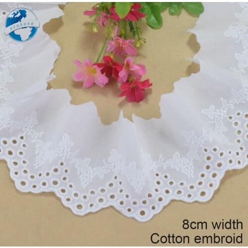 8cm Width Cotton Embroidey White Lace Sewing Ribbon Guipure African Lace Fabric Trim Wedding DIY Garment Accessories#4250
