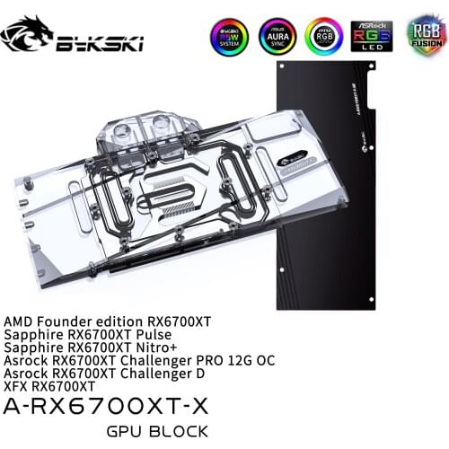 Bykski RX 6700 GPU Water Cooling Block for AMD RX 6700XT Sapphire XFX ASRock A-RX6700XT-X ,Full Cover Graphic card Water cooler