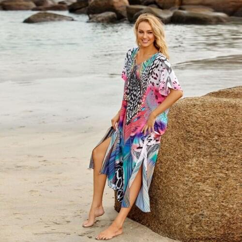 Bohemia Caftan Batwing short sleeve Oversized Lady Dress Ornate Print Magic Dream beach high slide Kaftan Oasis style girl Dress
