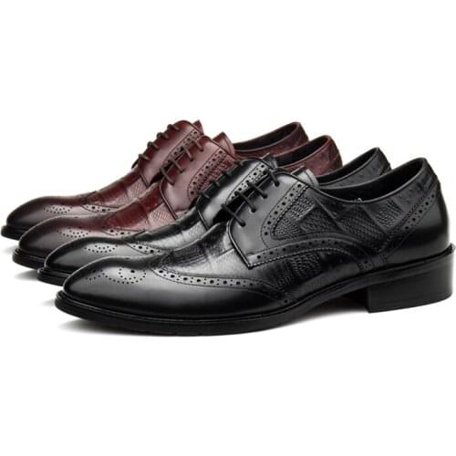 Large Size EUR45 Black / Deep Brown Oxfords Social Shoes Genuine Leather Dress Shoes Mens Business Shoes