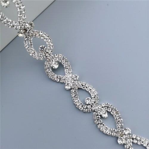 1 yard Crystal Bow Array Decoration Rhinestones Trim Bling Diamante Silver Metal Chain for Dress Garment Accessories Decoration