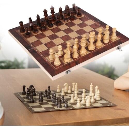 Wooden Chess Set Folding Large Board With Chess Pieces Interior for storage Port 24BD