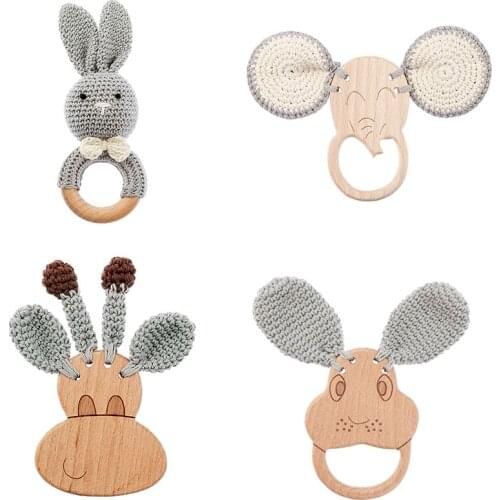 Baby Teether Non-toxic Baby Teethers Food Grade Silicone Toy Handmade Crochet Cotton Rabbit AnimalsDIY Baby Pacifier Chain