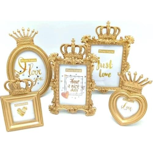 Vintage Resin Photo Frame Luxury Baroque Style Gold Crown Decor Creative Resin Picture Desktop Photo Frame Gift for Friend