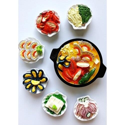 Chinese Guangdong Cantonese Seafood Hot Pot 3D Fridge Magnets Tourism Souvenirs Refrigerator Magnetic Stickers Gift