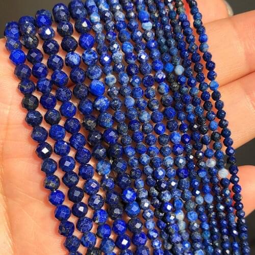 2 3 4mm 15 Inch Natural Faceted Lapis Lazuli Stone Round Loose Spacer Beads for Needlework Jewelry Making Diy Bracelet Necklace