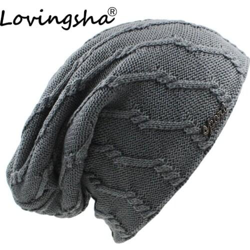 LOVINGSHA Brand Design Women Baggy Knitted Knit Skullies Bonnet Winter Warm Hats For Girl Beanie Men Faux Fur Winter Hat Caps