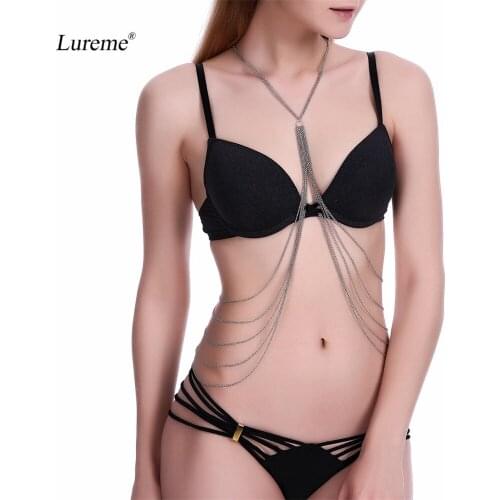 Lureme Sexy Silver Tone Bikini Beach Crossover Harness Necklace Waist Belly Body Chain Jewelry (bc000005)