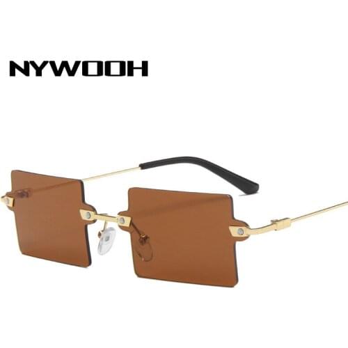 NYWOOH Vintage Women Small Sunglasses Men Brand Designer Rimless Sun Glasses Female Male Clear Blue Framess Eyewear UV400