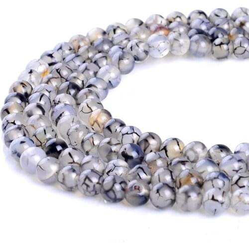 Wholesale Strand 15" 4 6 8 10MM Pick Size Natural Black Dragon Vein Agates Stone Beads Round Loose Beads For Jewelry Making