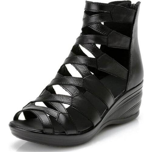 Promotion 2021 New Summer Light Comfortable Women Sandals Black Wedges Sandals Elegance Fashion Shoes Genuine Leather Sandals