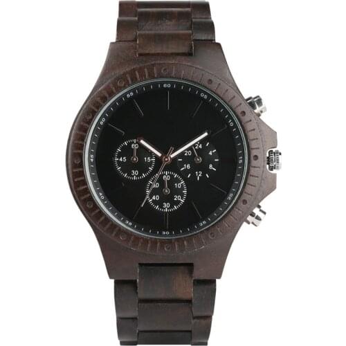Luxury Chronograph Black Color Wooden Watch Men Small Dial Mens Watches Wood Band Bacelet Clasp Male Timepieces Clock Gifts
