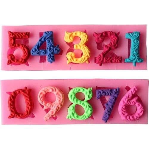 2PC/LOT Beautiful Numbers 3D Silicone Mold With Stick Hole Cookware Dining Bar Non-Stick Cake Decorating Fondant Mold D441