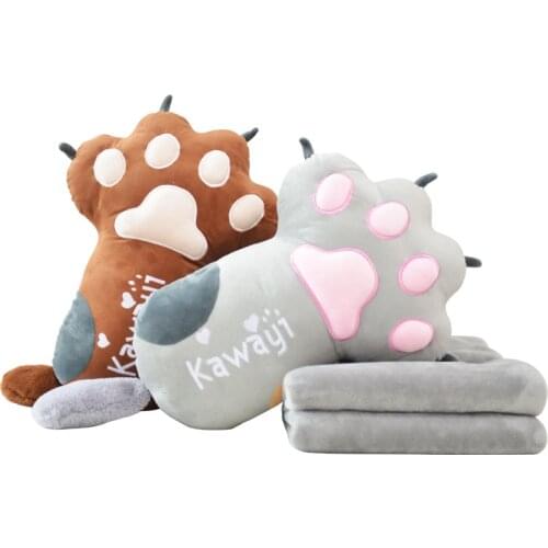Cute Cartoon Cat Plush Toy Office Cushion Pillow Creative Cat Paw Pillow Blanket Nap Air Conditioning Blanket Gift for Child