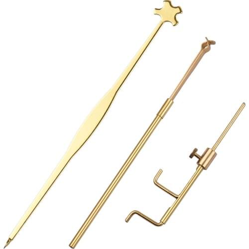 Violin Sound Post Tools Luthier Adjusting Tools Kit Including Gauge Measurer / Retriever Clip / Setter Brass Material Gold