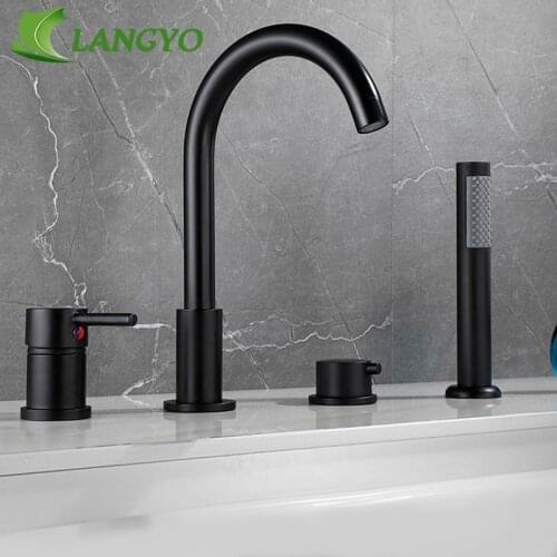 LANGYO 4Pcs Bathroom Dual Handle Bathtub Faucet Bath Faucet Deck Mounted Handheld Tub Mixer Cold Hot Water Tap With Hand Shower