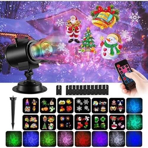 LED Christmas Projector Lights Atmosphere Ambient Projector 12/16 Slides Ocean Wave Snowflake Waterproof Outdoor Laser Projector