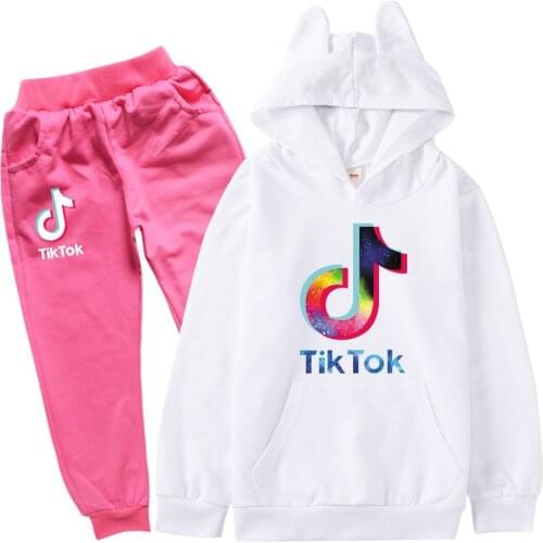 TIK TOK Hoodie with Ears Cat Kids Pullver Sweatshirt Jogger Set Baby Girl Outift Toddler Clothes Childrens Clothing