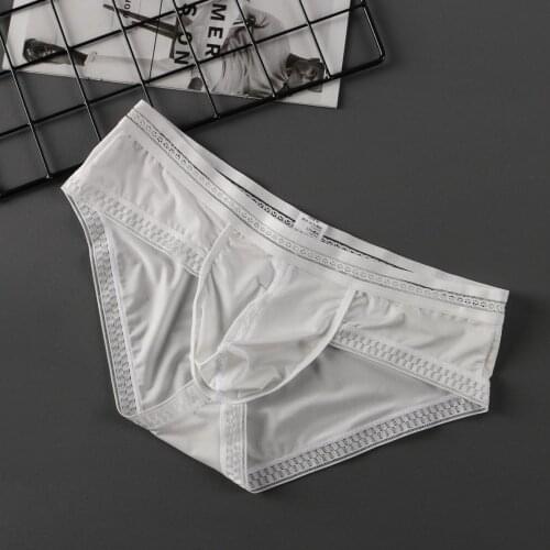 Men Underwear Ice Silk Briefs Sexy Lace Transparent Elastic Bulge Pouch Panties Male Underpants Slips cueca hombre Breathable