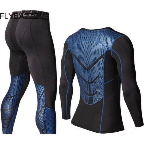 High Elastic Mens T shirts Pants MMA Men Compression T-Shirts Long Sleeve Fitness Bodybuilding Clothes MMA Rashguard Sport Suit